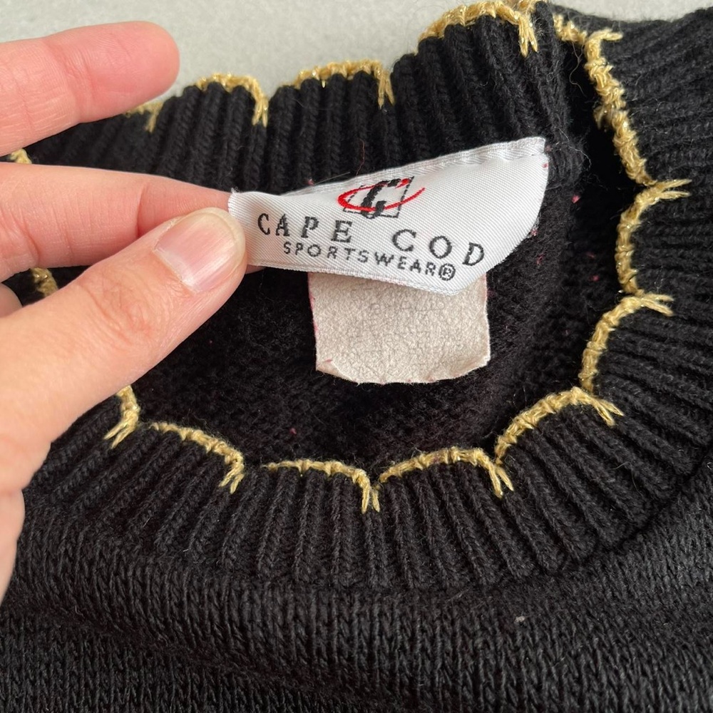 Vintage Cape Cod Sportswear Black Knit Christmas Wreath Holiday Sweater Small - Picture 3 of 6